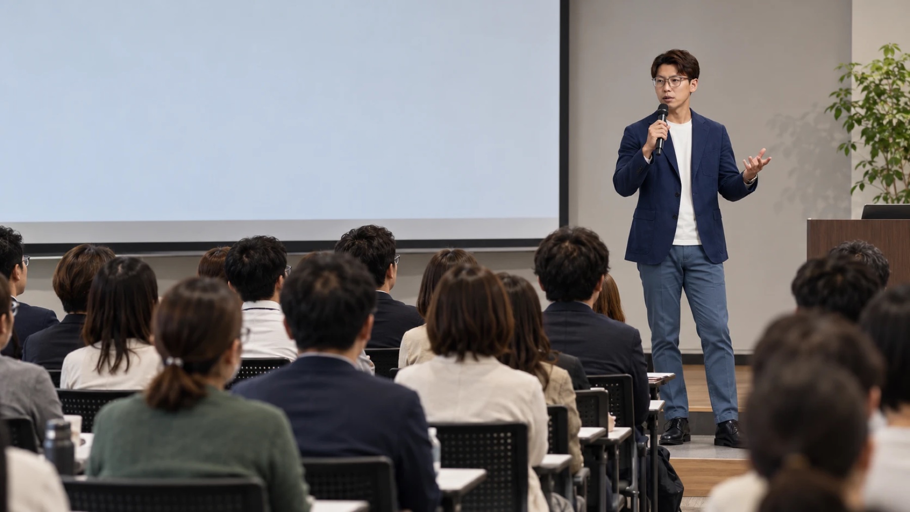 登壇して語りかける蓬田和輝
